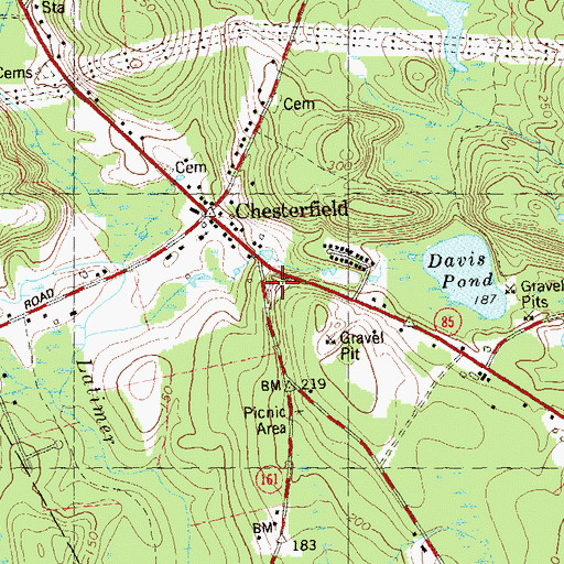 Topographic Map of Chesterfield Cemetery, CT