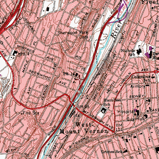 Topographic Map of Crescent Place Reformed Church, NY
