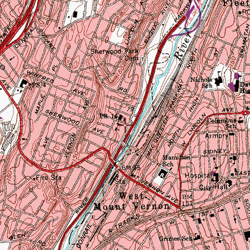 Topographic Map of Crescent Place Reformed Church, NY