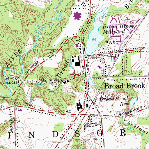 Topographic Map of Chestnut Brook, CT