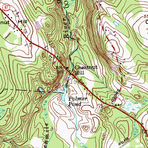 Topographic Map of Chestnut Hill, CT