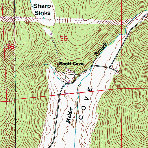Topographic Map of Sharp Cemetery, AL