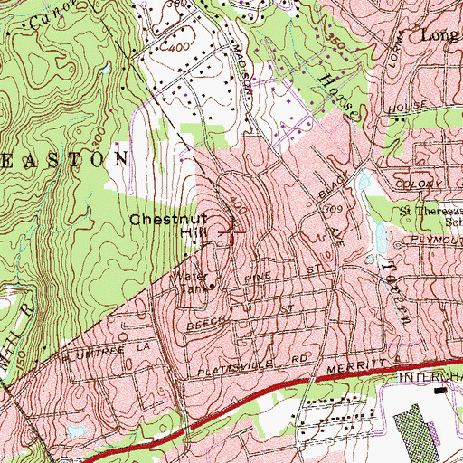 Topographic Map of Chestnut Hill, CT