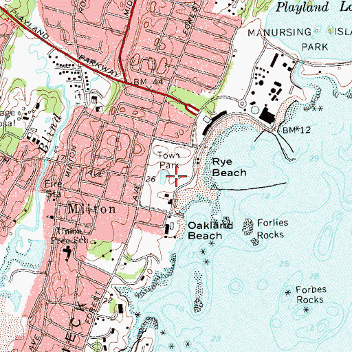 Topographic Map of Rye Town Park, NY