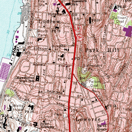 Topographic Map of Temple Emanuel, NY