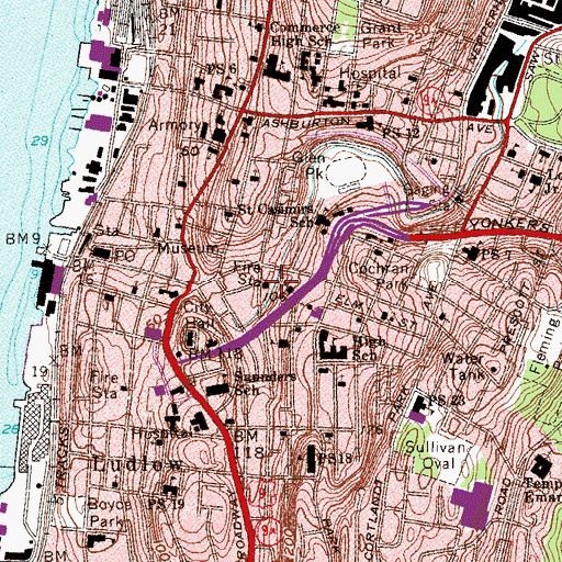 Topographic Map of Yonkers Fire Department Headquarters, NY