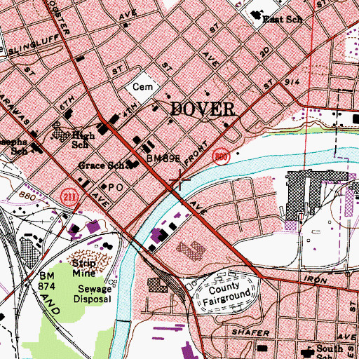 Topographic Map of Dover Post Office, OH