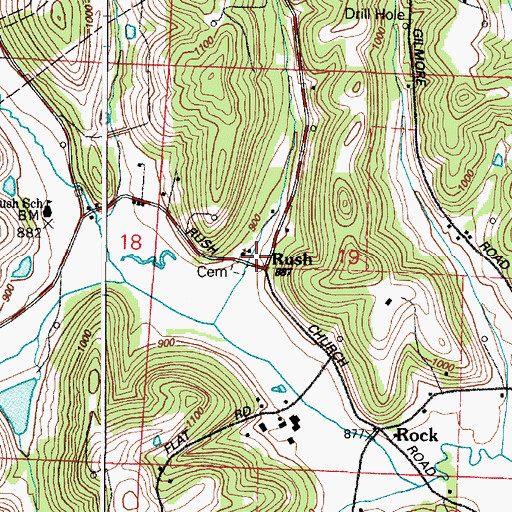 Topographic Map of Rush Post Office (historical), OH