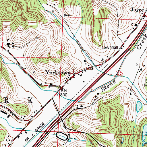 Topographic Map of Yorktown Post Office (historical), OH