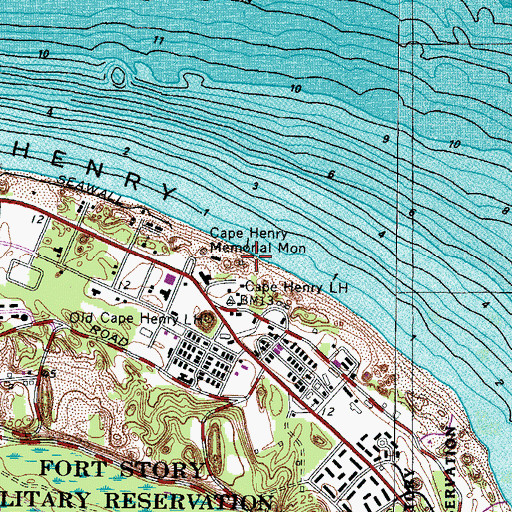 Topographic Map of Cape Henry Memorial Cross, VA