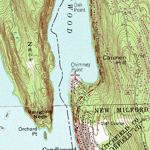 Topographic Map of Chimney Point, CT