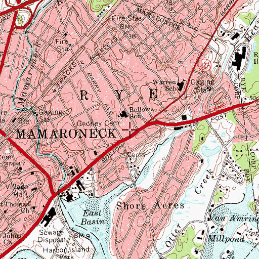 Topographic Map of Rye Neck School (historical), NY
