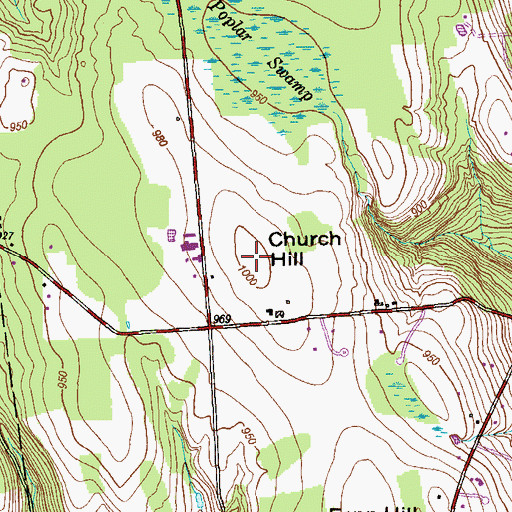 Topographic Map of Church Hill, CT