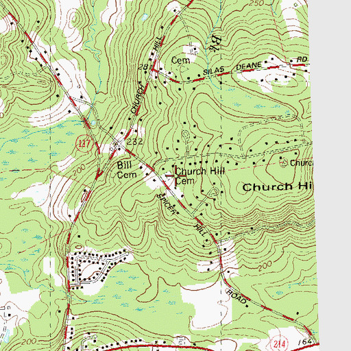 Topographic Map of Church Hill Cemetery, CT