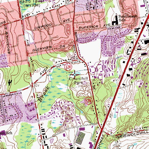 Topographic Map of Churchill Park, CT