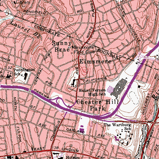 Topographic Map of Sinai Free Synagogue, NY