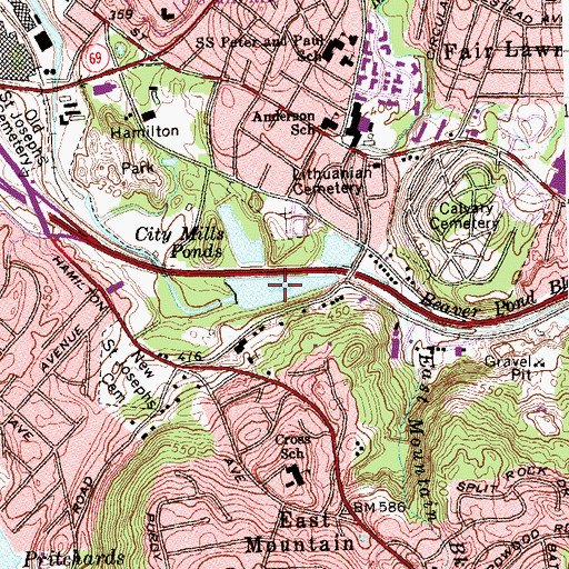 Topographic Map of City Mills Ponds, CT