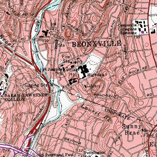 Topographic Map of Reformed Church of Bronxville, NY