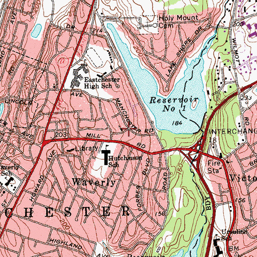 Topographic Map of Eastchester Presbyterian Church, NY