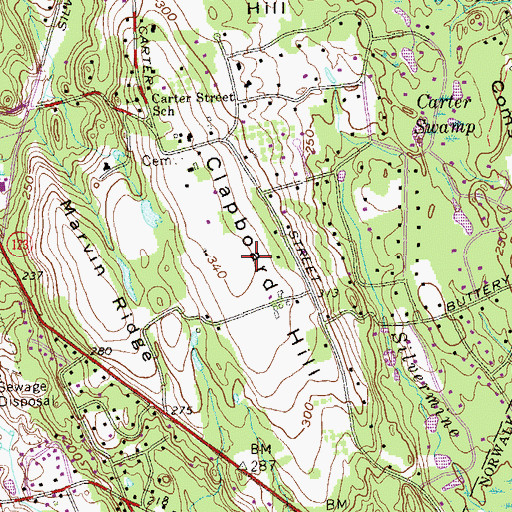 Topographic Map of Clapboard Hill, CT