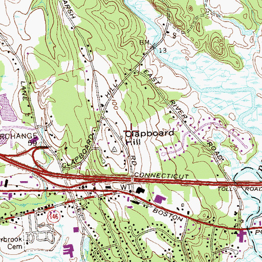 Topographic Map of Clapboard Hill, CT