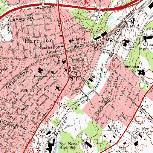 Topographic Map of Presbyterian Church of Harrison, NY