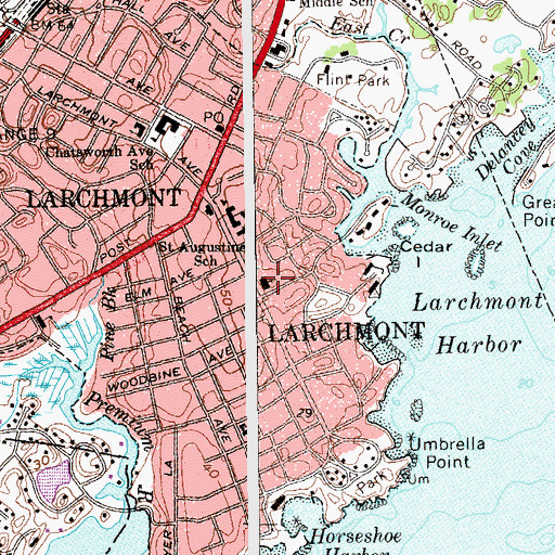 Topographic Map of Larchmont Temple, NY