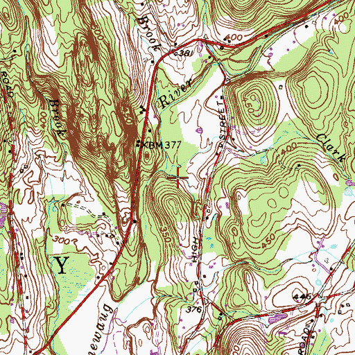 Topographic Map of Clark Brook, CT