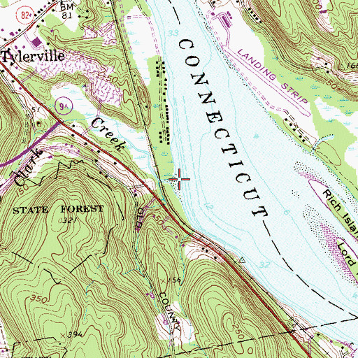 Topographic Map of Clark Creek, CT