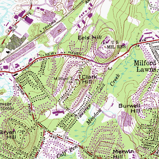 Topographic Map of Clark Hill, CT