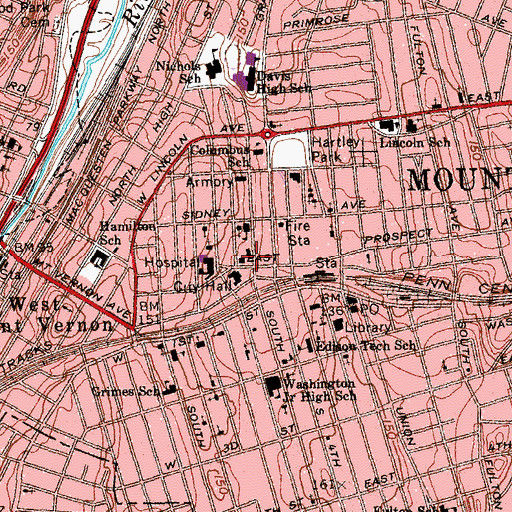 Topographic Map of Mount Vernon Police Station, NY