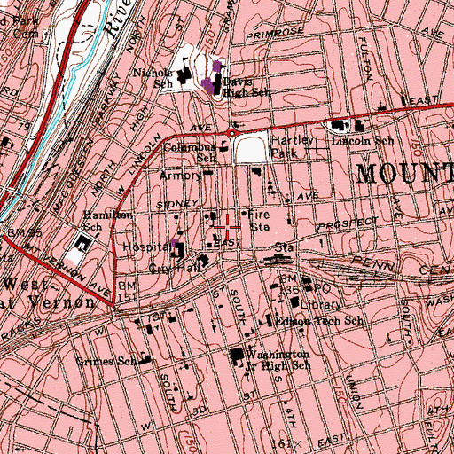 Topographic Map of Police Court Facility of Mount Vernon, NY