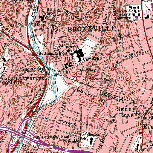 Topographic Map of Bronxville Cemetery, NY