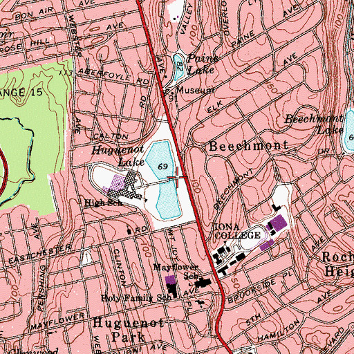 Topographic Map of Huguenot Park, NY