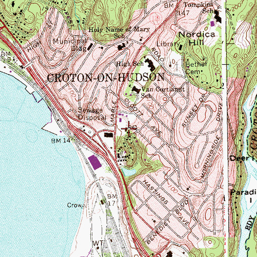 Topographic Map of Croton On Hudson Post Office, NY