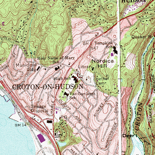 Topographic Map of Croton - Harmon High School, NY