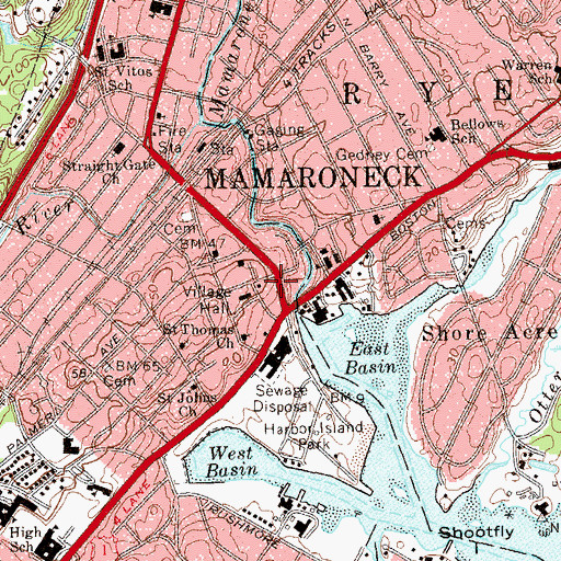 Topographic Map of Mamaroneck Public Library, NY
