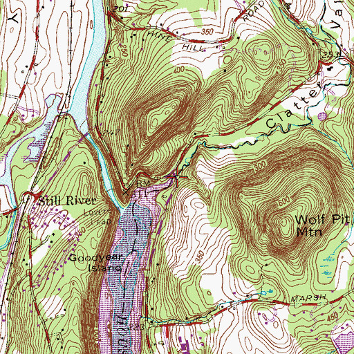 Topographic Map of Clatter Valley, CT