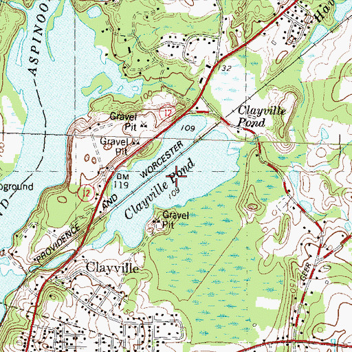 Topographic Map of Clayville Pond, CT
