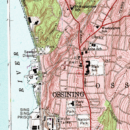 Topographic Map of Ossining Post Office, NY
