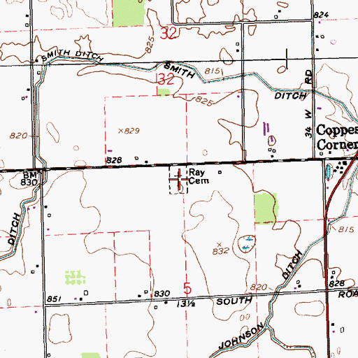 Topographic Map of Ray Cemetery, IN