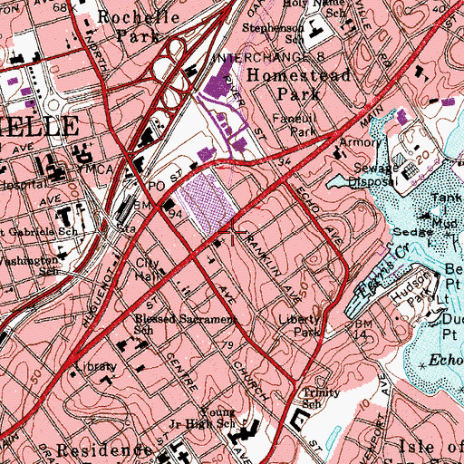 Topographic Map of Huguenot Hall, NY