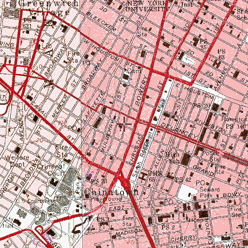 Topographic Map of New York Fire Department Engine 55 Battalion 2, NY