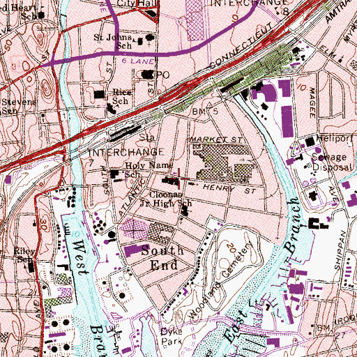 Topographic Map of Cloonan Middle School, CT
