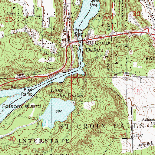 Topographic Map of Dalles of the Saint Croix River State Natural Area, WI
