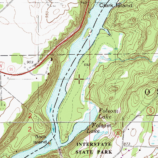 Topographic Map of Interstate Lowland Forest State Natural Area, WI