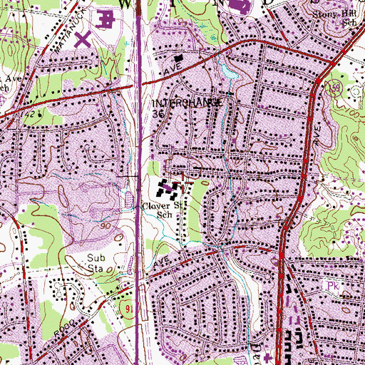 Topographic Map of Clover Street Elementary School, CT