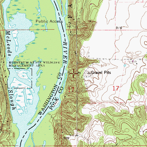 Topographic Map of Farmington Bottoms State Natural Area, WI