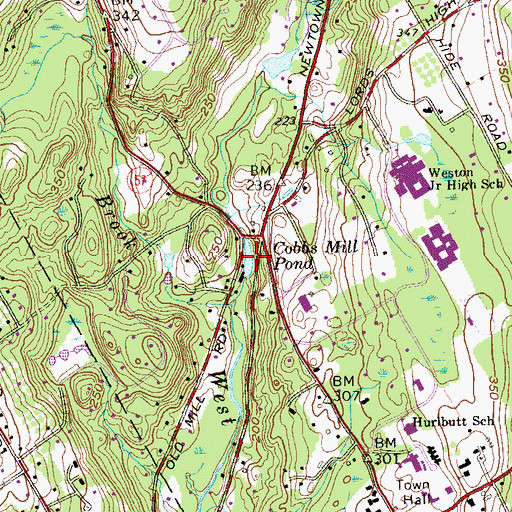 Topographic Map of Cobbs Mill Pond, CT