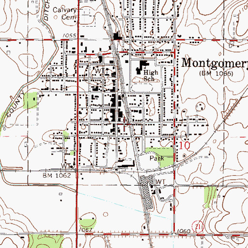 Topographic Map of Montgomery Post Office, MN